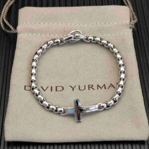 David Yurman Silver Bracelet with Brown Cross